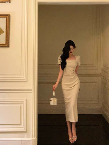 Sheath Square Neckline Short Sleeves Date Night Dress Prom Dresses Birthday Party Outfit SD882